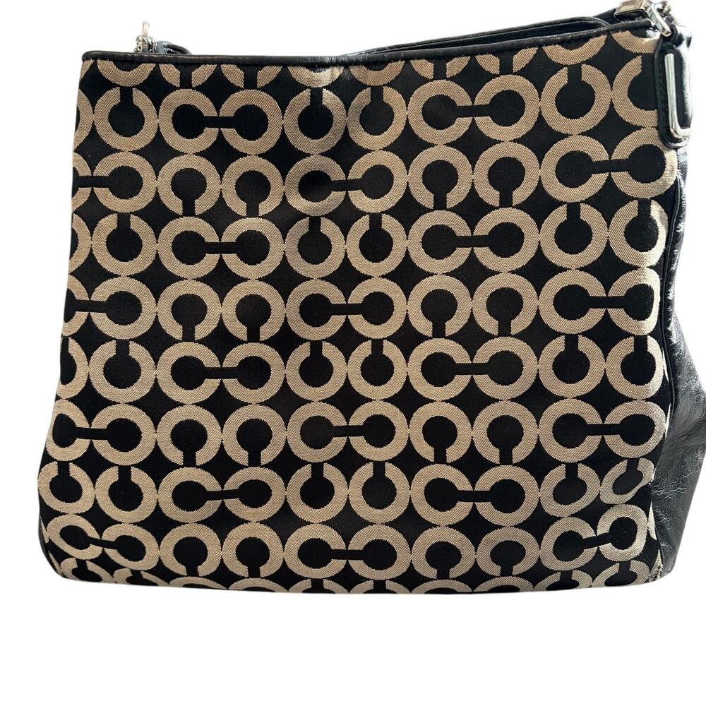 Coach Op Art Signature Black Tan Jacquard Leather Shoulder Bag Purse Y2K 2000's - Picture 2 of 13